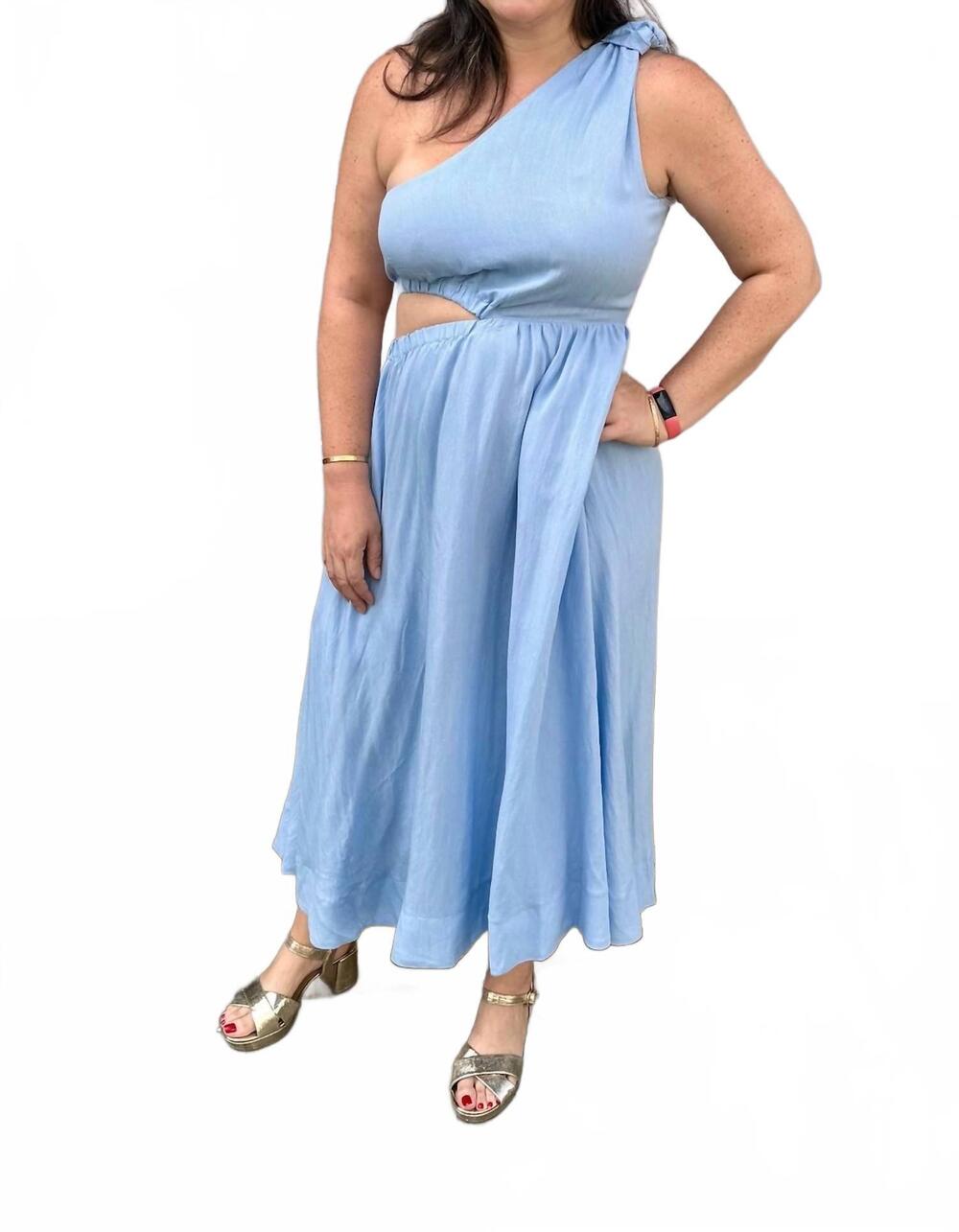 NEW ENTRO solid one-shoulder midi dress in blue